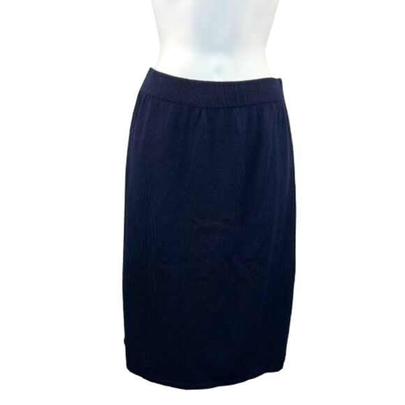 St. John Women's Navy Blue Wool Knit Knee Length Skirt Size 6 - Picture 1 of 6